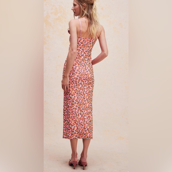 AFRM Dresses & Skirts - AFRM Pink Floral Slip Midi Dress with Spaghetti Straps